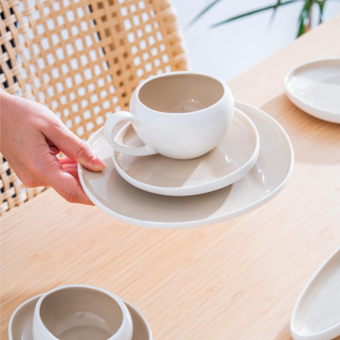 Acar Barles Beige Porzellan Frühstücksset für 6 Personen