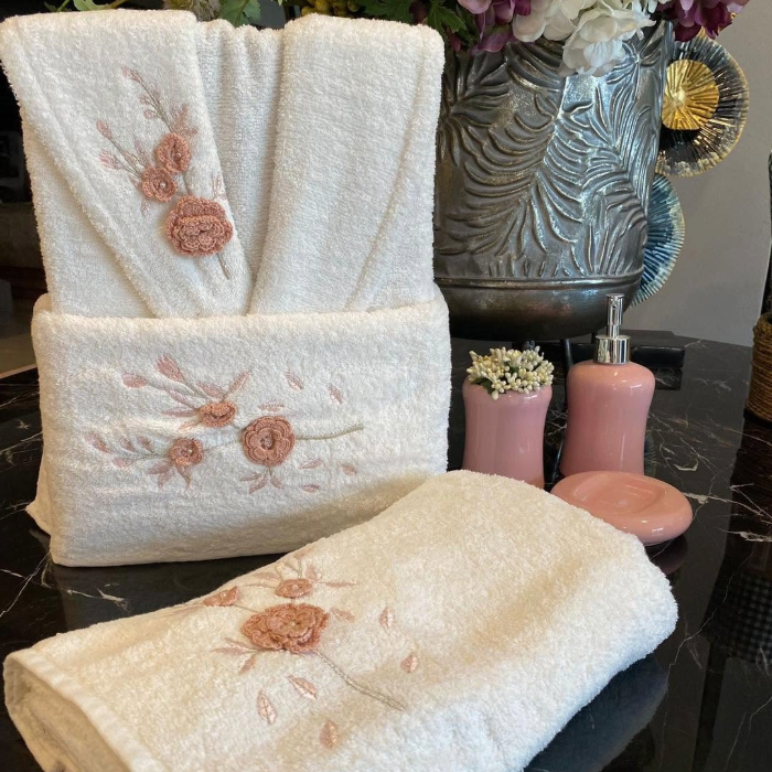 Ipekçe Garden Rose Bornoz Takımı – Bademantel-Set