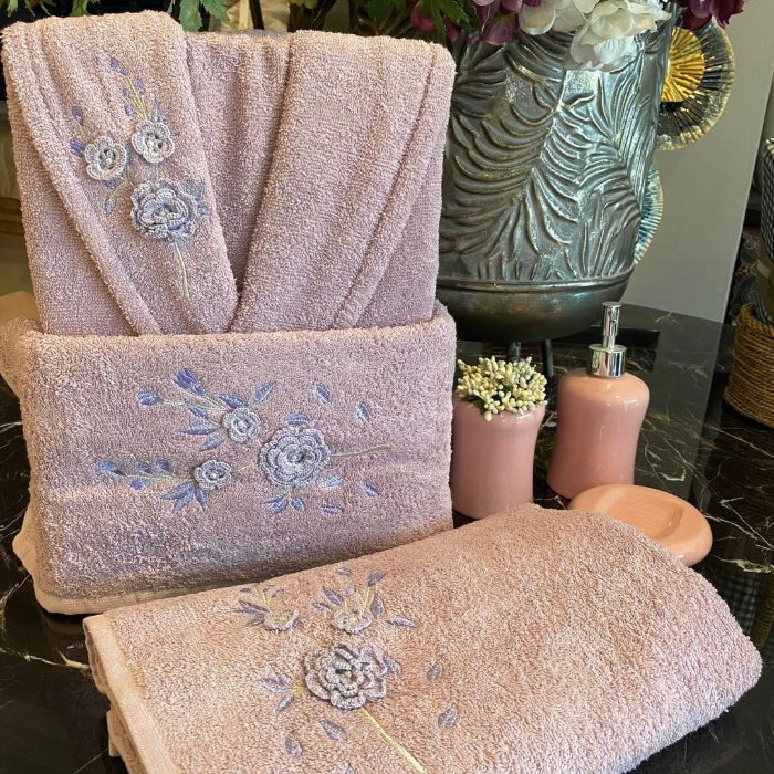 Ipekçe Garden Rose Bornoz Takımı – Bademantel-Set
