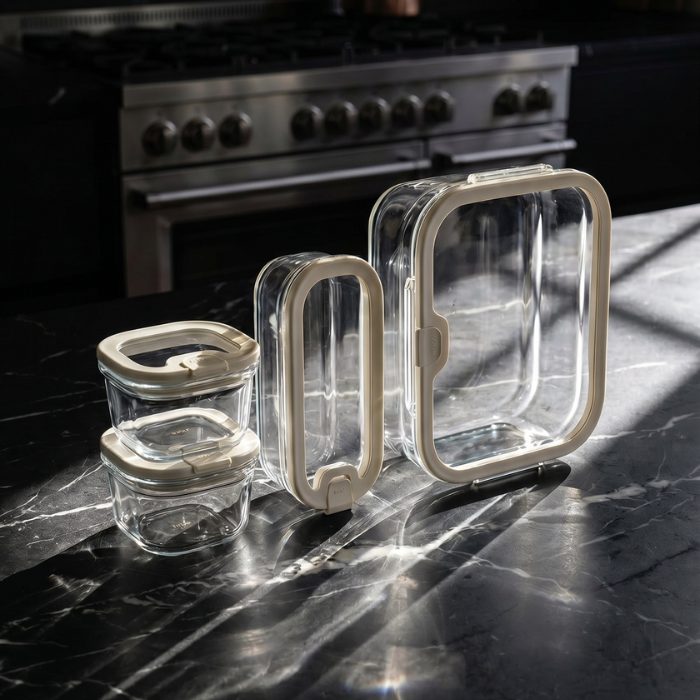Acar Livia Glas Frischhaltedosen-Set, Creme