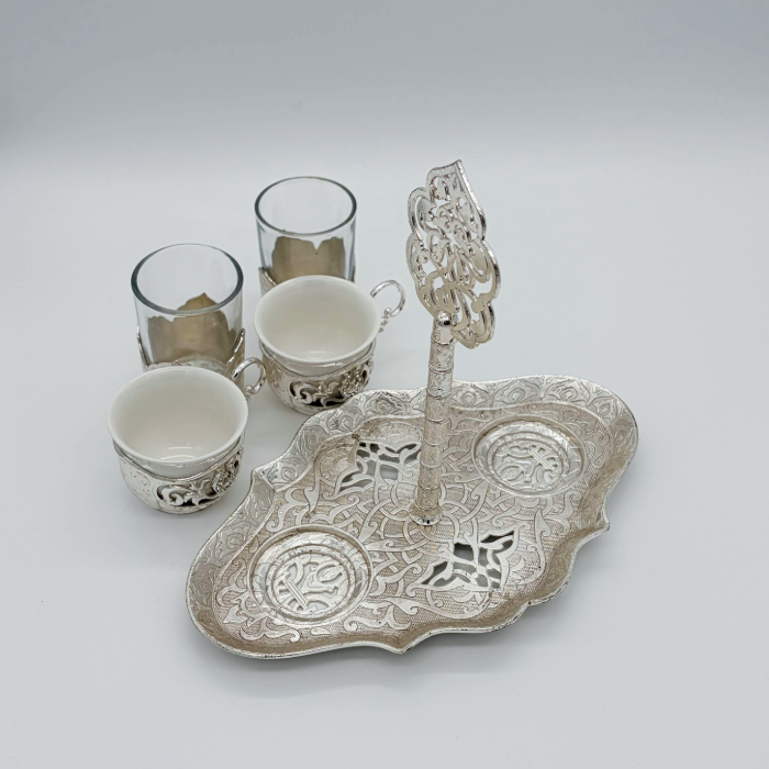 Osmanisches Türkisches Kaffeeset aus Metall mit Gläsern