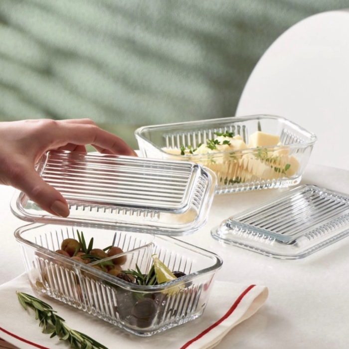 Pasabahce Frigo Studio Glasdose Mit 2 Fächern & Deckel - 480 Ml, Hitzebeständig, Kratzfest, Für Snacks, Meze, Nüsse, Honig