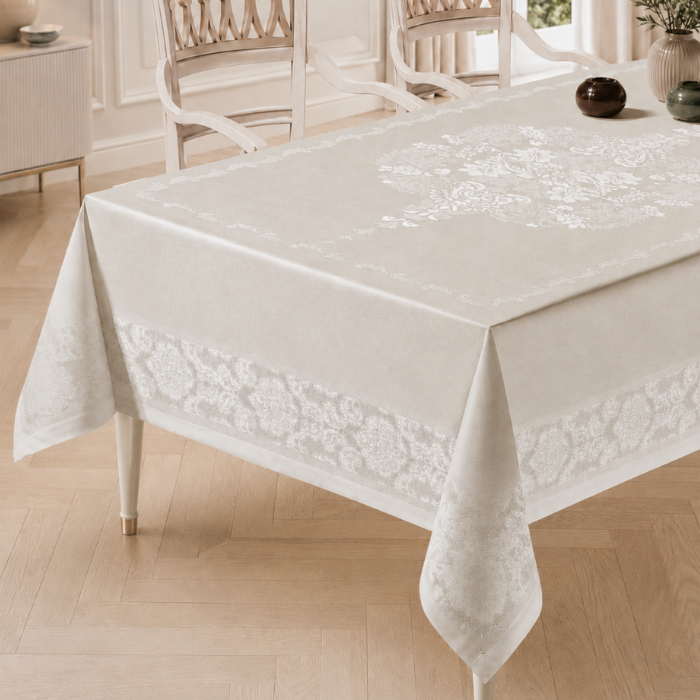 Dertsiz Masa Örtüsü – Wasserabweisende Tischdecke, Creme, 160 × 220 cm