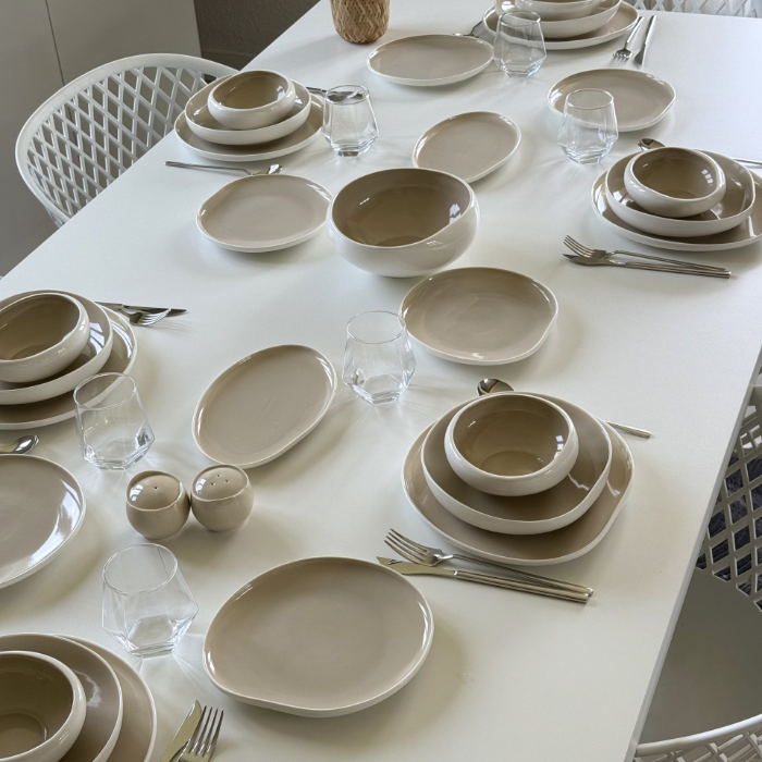 Acar Barles Beige Porzellan-Tafelservice für 6 Personen