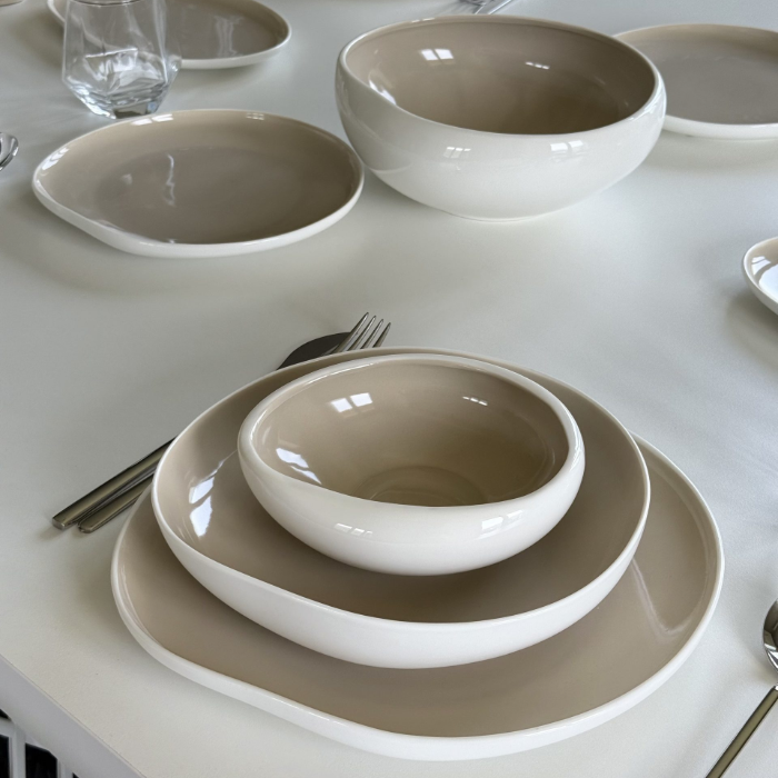 Acar Barles Beige Porzellan-Tafelservice für 6 Personen