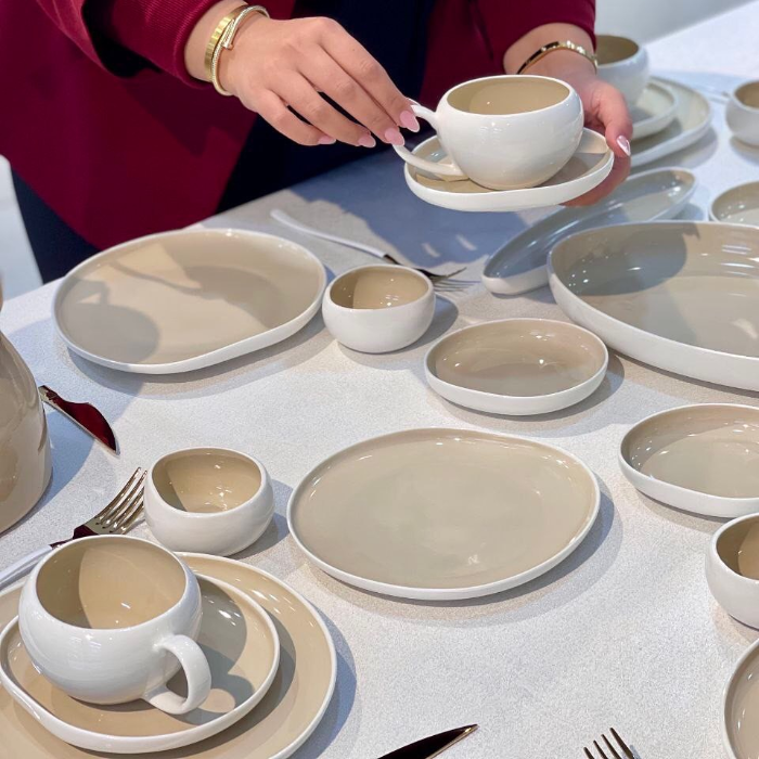 Acar Barles Beige Porzellan Frühstücksset für 6 Personen