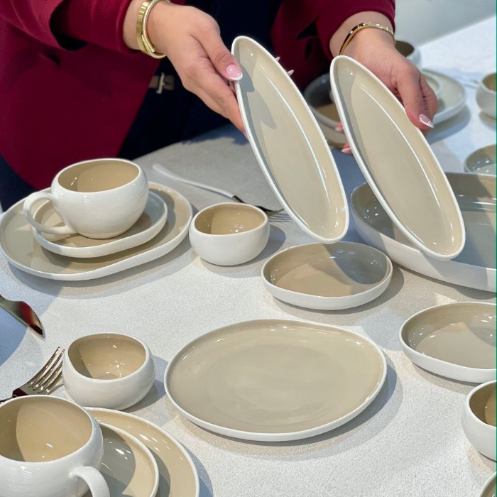 Acar Barles Beige Porzellan Frühstücksset für 6 Personen