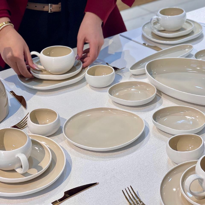 Acar Barles Beige Porzellan Frühstücksset für 6 Personen