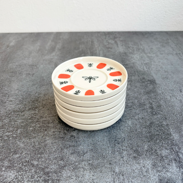 Porzellan Rote Untersetzer - Kahveci Çay Tabağı, 6 Stück