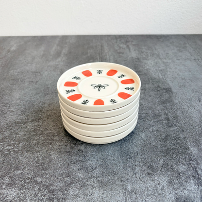 Porzellan Rote Untersetzer - Kahveci Çay Tabağı, 6 Stück