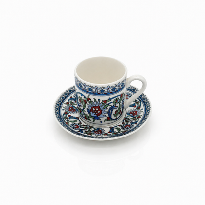Çini Mokkatassenset - Iznik Desen Türk Kahve Fincan Seti