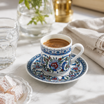 Çini Mokkatassenset - Iznik Desen Türk Kahve Fincan Seti