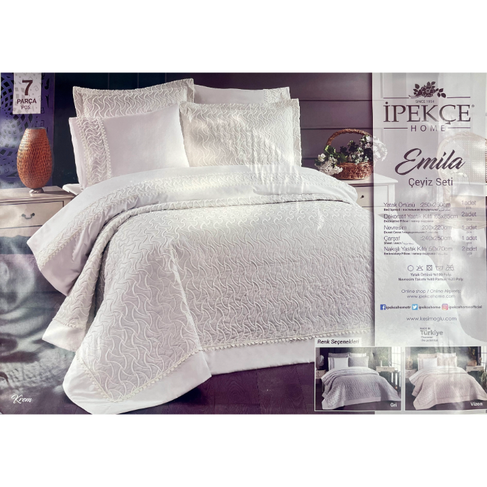 Ipekçe Emila Çeyiz Seti – Bettwäsche- und Tagesdecken-Set