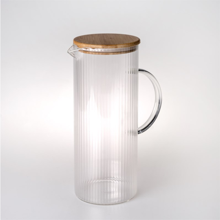 Stripe Glaskaraffe mit Bambusdeckel