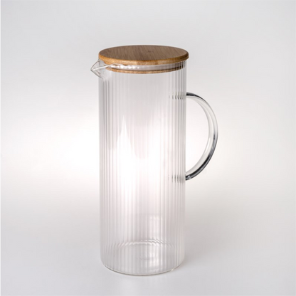 Stripe Glaskaraffe mit Bambusdeckel