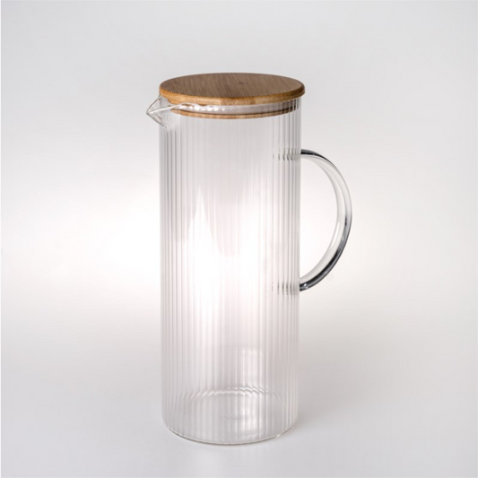 Stripe Glaskaraffe mit Bambusdeckel