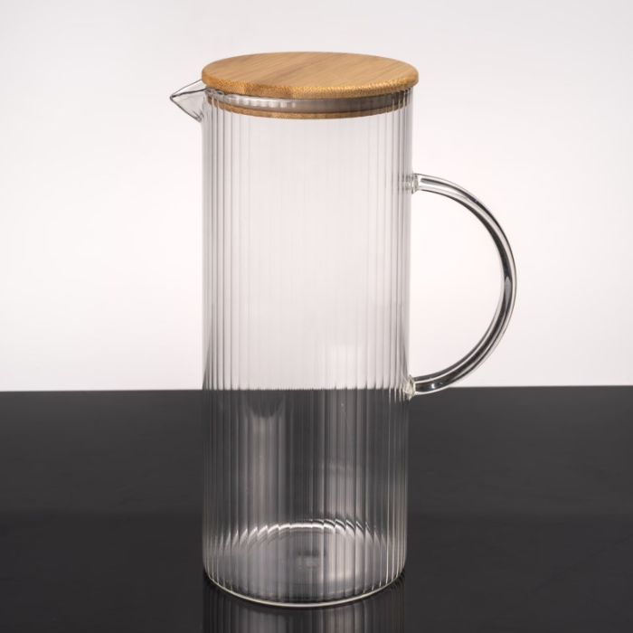 Stripe Glaskaraffe mit Bambusdeckel