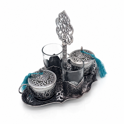 Osmanisches Türkisches Kaffeeset aus Metall mit Gläsern