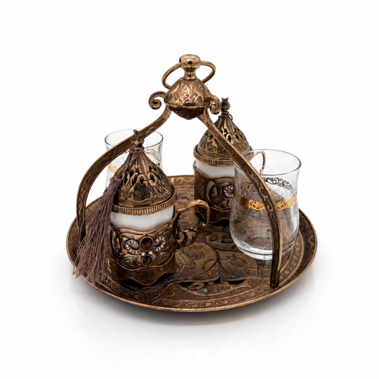 Osmanisches Türkisches Kaffeeset aus Metall mit Gläsern