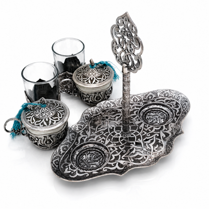 Osmanisches Türkisches Kaffeeset aus Metall mit Gläsern