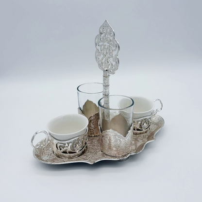 Osmanisches Türkisches Kaffeeset aus Metall mit Gläsern