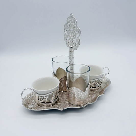 Osmanisches Türkisches Kaffeeset aus Metall mit Gläsern