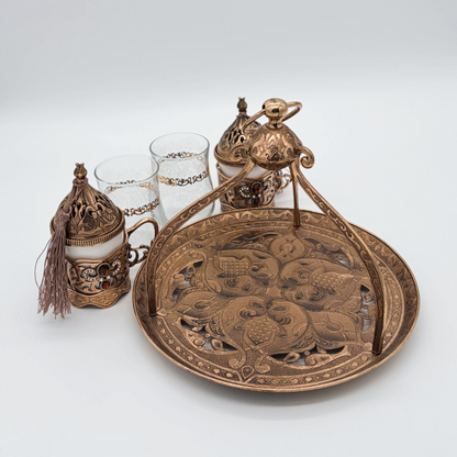 Osmanisches Türkisches Kaffeeset aus Metall mit Gläsern