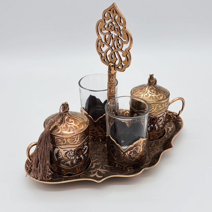 Osmanisches Türkisches Kaffeeset aus Metall mit Gläsern