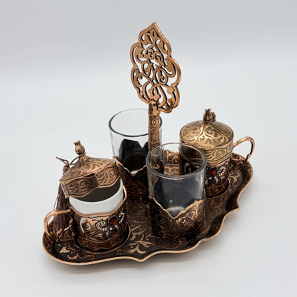 Osmanisches Türkisches Kaffeeset aus Metall mit Gläsern