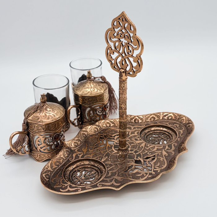 Osmanisches Türkisches Kaffeeset aus Metall mit Gläsern
