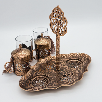 Osmanisches Türkisches Kaffeeset aus Metall mit Gläsern