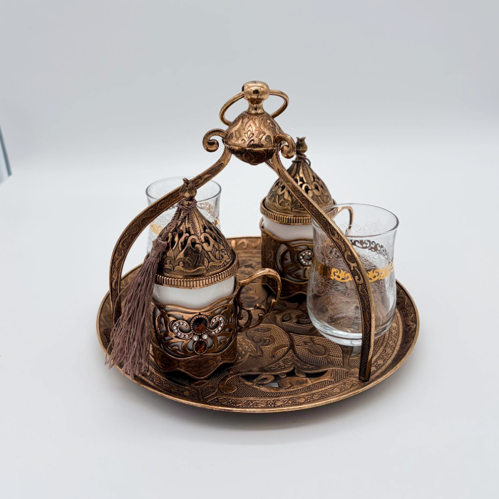 Osmanisches Türkisches Kaffeeset aus Metall mit Gläsern