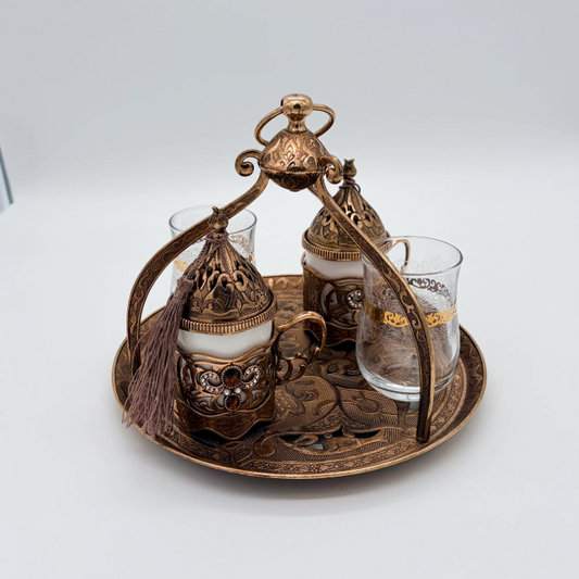Osmanisches Türkisches Kaffeeset aus Metall mit Gläsern