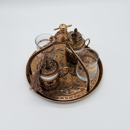Osmanisches Türkisches Kaffeeset aus Metall mit Gläsern