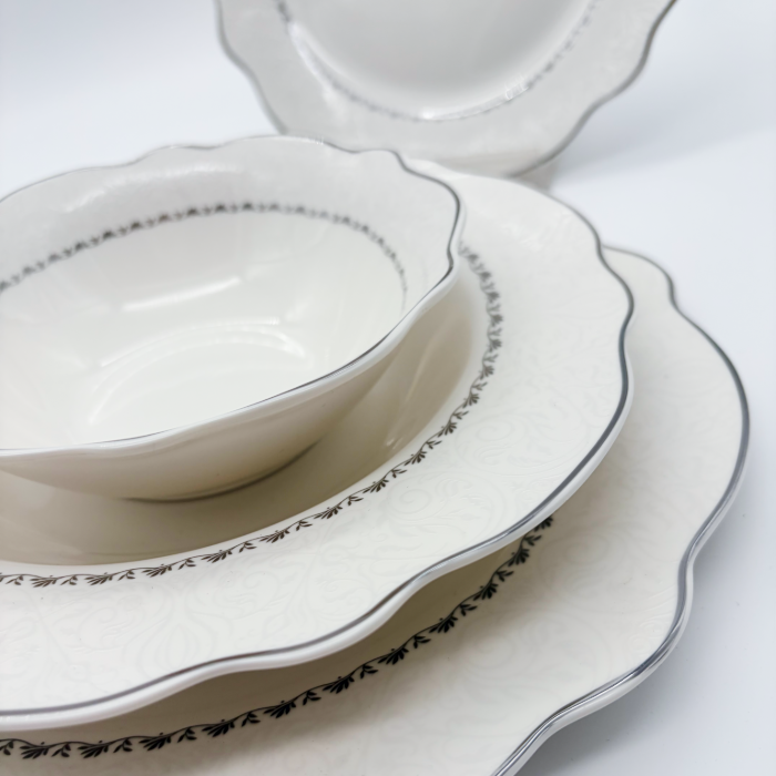 Schäfer Reflief Platin Porzellan-Tafelservice für 6 Personen