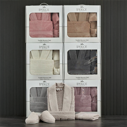 Ipekçe Ada Terlikli Bornoz Takımı – Bademantel-Set mit Slipper