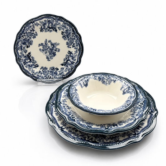 Vintage Fulya Blue Porzellan-Tafelservice für 6 Personen