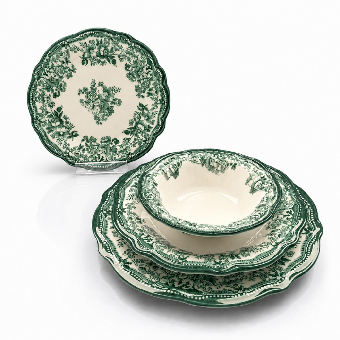 Vintage Fulya Green Porzellan-Tafelservice für 6 Personen