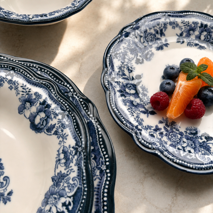 Vintage Fulya Blue Porzellan-Tafelservice für 6 Personen