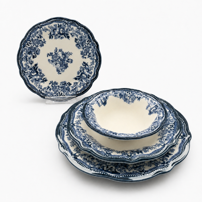 Vintage Fulya Blue Porzellan-Tafelservice für 6 Personen