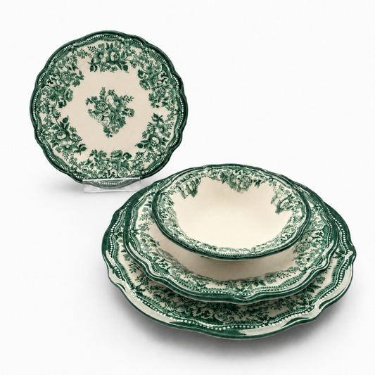 Vintage Fulya Green Porzellan-Tafelservice für 6 Personen