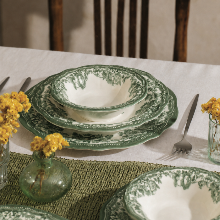 Vintage Fulya Green Porzellan-Tafelservice für 6 Personen