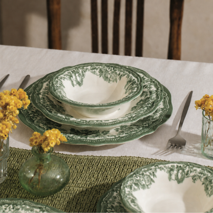Vintage Fulya Green Porzellan-Tafelservice für 6 Personen